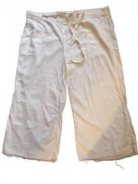 Caslon White Linen Cropped Pants Plus Size 1X Elastic Waist Drawstring Coastal